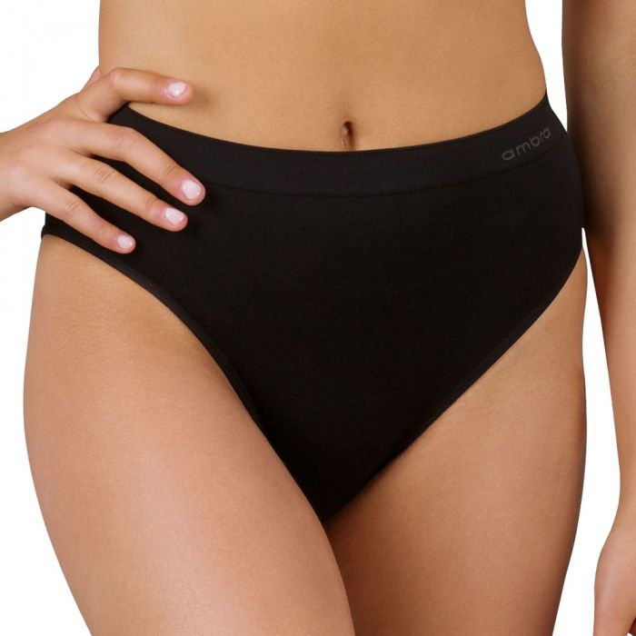 Ambra New Bodysoft Hi-Cut Brief AMUWBTQHC Black Womens Underwear