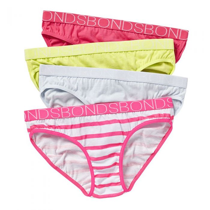 Bonds Girls Bikini Print 4-Pack UZT64 Purple/Yellow/Pink Stripe